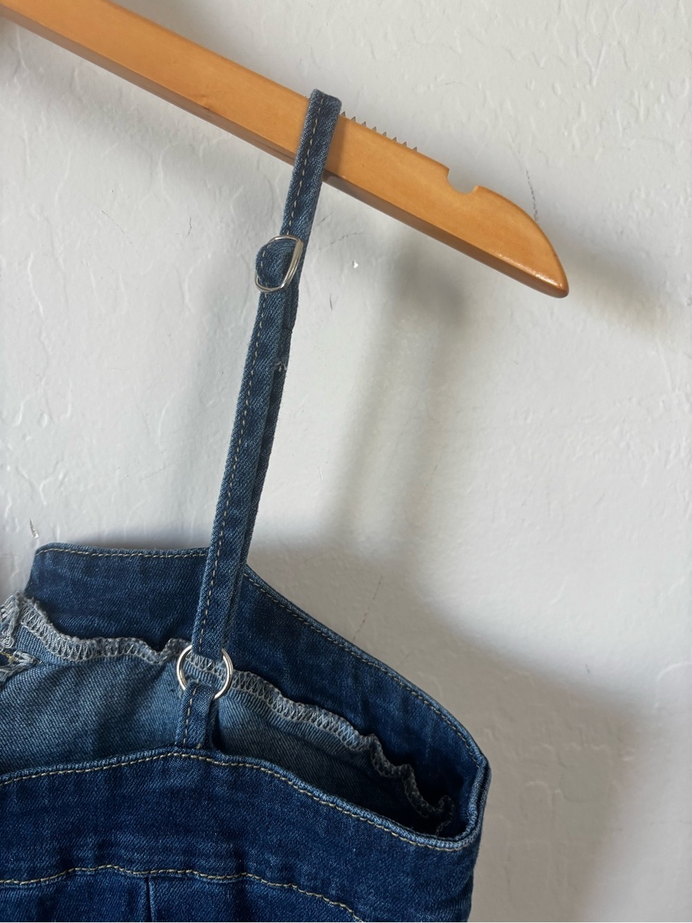Charming Charlie Dark Blue Denim Wide-Leg Spaghetti Strap Jumpsuit - Picture 3 of 8